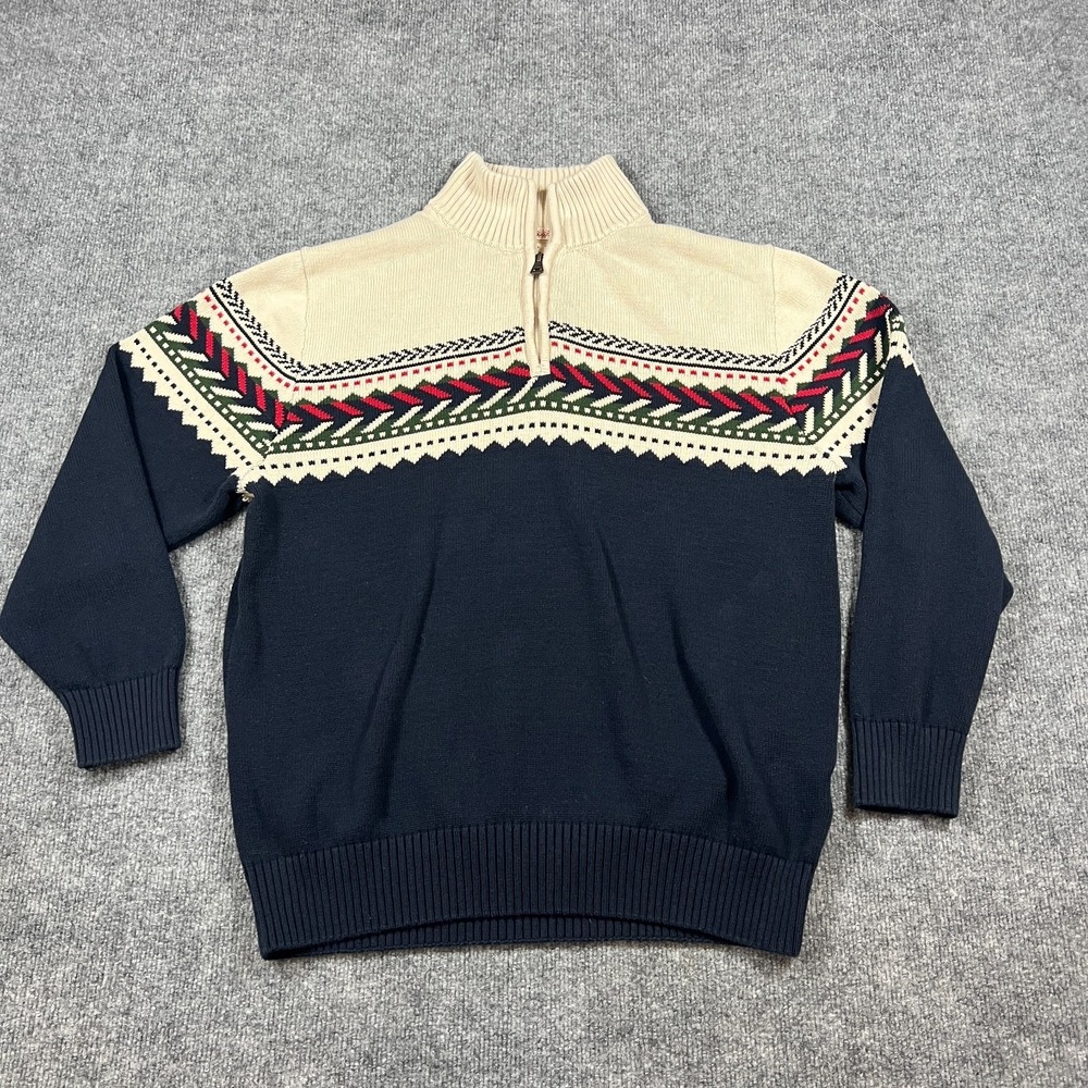 Weatherproof Vintage the Holiday Sweater Men XL Beige Blue Fair Isle Quarter Zip